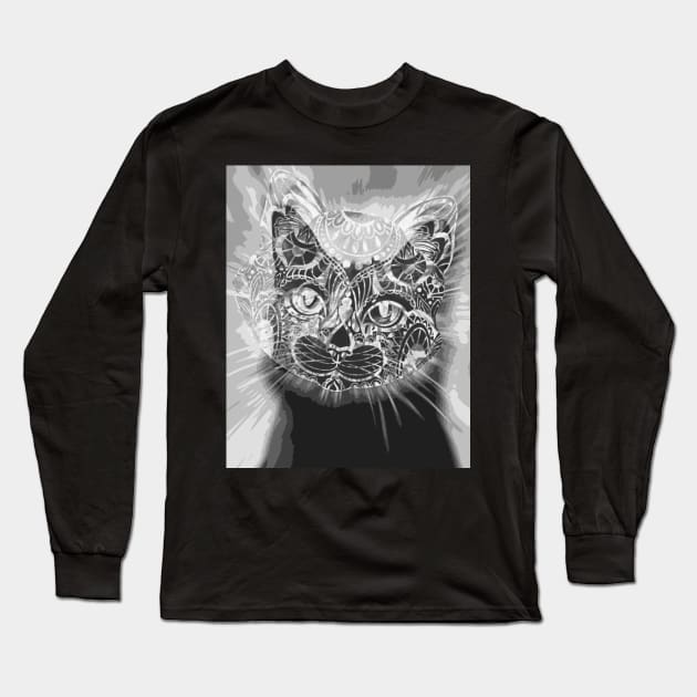 Black Kitty Long Sleeve T-Shirt by Kenen's Designs